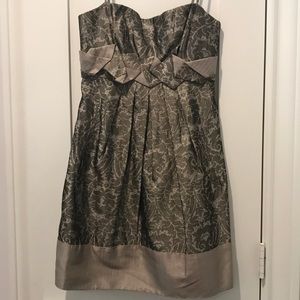 BCBG strapless bronze satin cocktail dress